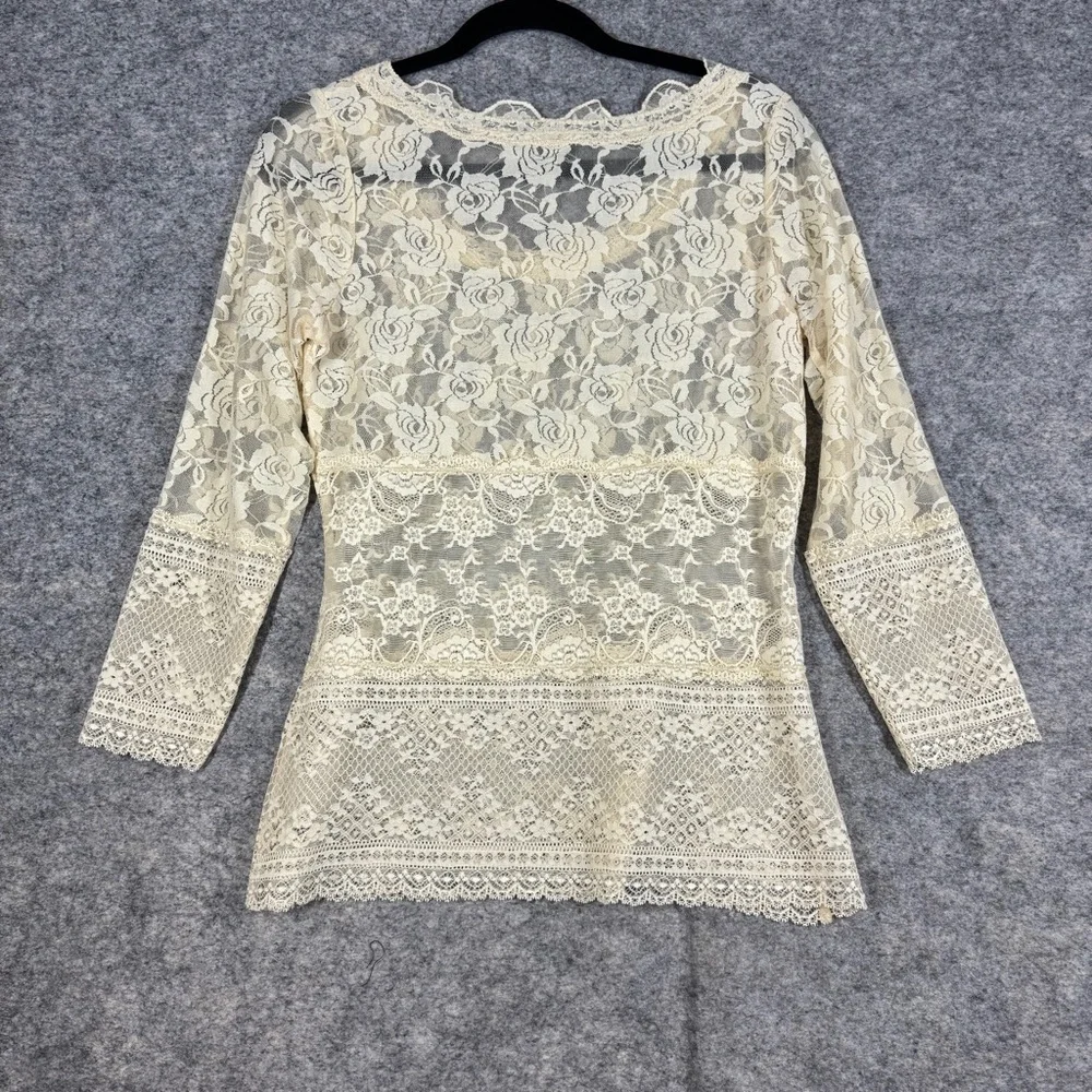 Ilse Jacobsen Y2K Cream Lace Top Size M Romantic Floral Sheer Ethereal Indie - Picture 7 of 12